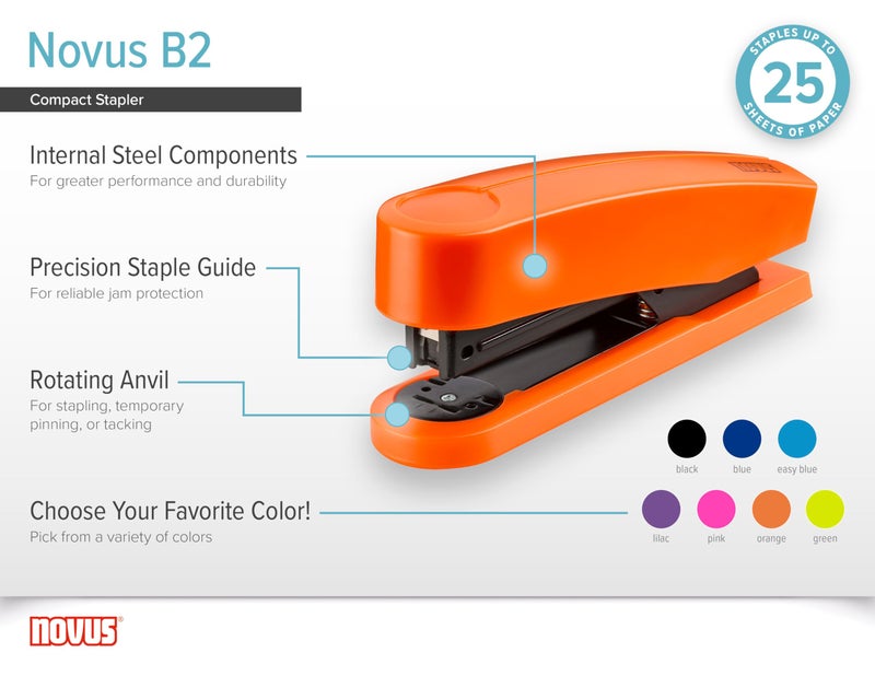 Novus B2 Compact Stapler, 25 Sheet Capacity, Precision Staple Guide, German Engineered, Staple|Pin|Tack, 10 Year Warranty, Green (020-1920) - Image 5